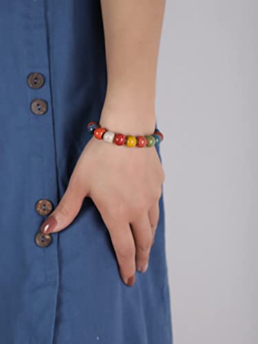 MINACHI Boho Hippie Colorful Ceramic Beads Strand Stretch Bracelet, Bohemian Summer Beach Jewelry Gift for Women - color: S01