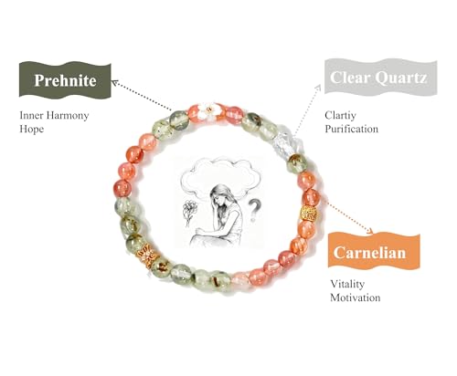 Birth Flower Crystal Bracelets for Women, Handmade Natural Gemstone Stretch Jewelry with Healing & Positive Energy - color: Aug. Gladiolus & Agate（2）