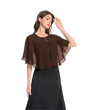 Baoqiya Capelets for women Chiffon Cape Soft Shawls and Wraps Wedding Capes 1920s flapper Cover Up - color: Brown