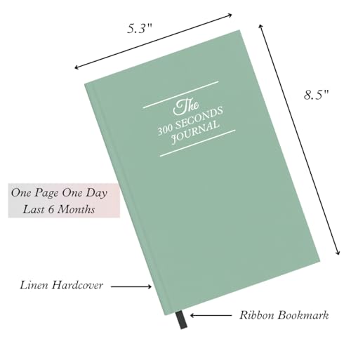 Gratitude Journal for Women & Men – 5 Minute Guided Daily Journal with Prompts for Mindfulness, Self Care & Positive Thinking, 300 Seconds Daily Reflection, Light Green Linen Cover - color: Light Green