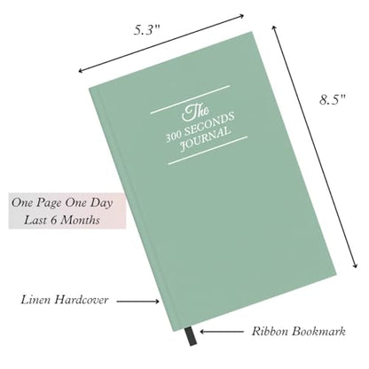 Gratitude Journal for Women & Men – 5 Minute Guided Daily Journal with Prompts for Mindfulness, Self Care & Positive Thinking, 300 Seconds Daily Reflection, Light Green Linen Cover - color: Light Green