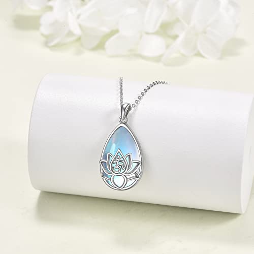 ONEFINITY Lotus Necklace 925 Sterling Silver Moonstone Pendant Necklace Yoga Lotus Jewelry for Women - style: Teardrop moonstone