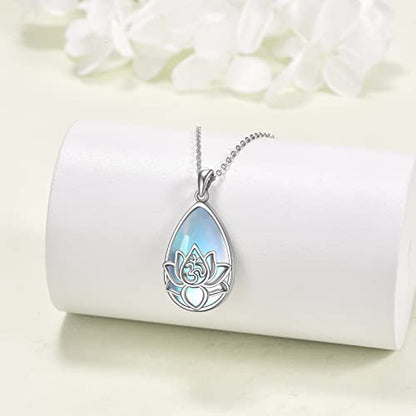 ONEFINITY Lotus Necklace 925 Sterling Silver Moonstone Pendant Necklace Yoga Lotus Jewelry for Women - style: Teardrop moonstone