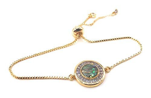 SIFRIMANIA Minimalist Adjustable Gold Plated Bracelet with Abalone Inlay and Cubic Zirconia Accent, Handmade Modern Jewelry for Women