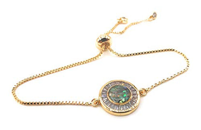 SIFRIMANIA Minimalist Adjustable Gold Plated Bracelet with Abalone Inlay and Cubic Zirconia Accent, Handmade Modern Jewelry for Women