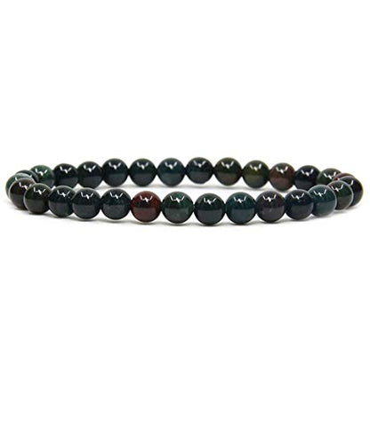 Angelstones Handmade Natural Healing Gemstone 6mm Round Beads Stretch Crystal Bracelet 7 Inch Unisex - color: Green Bloodstone Heliotrope