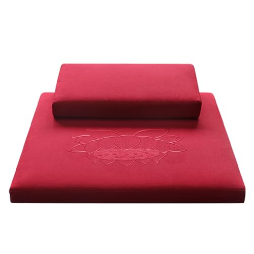 Portable Foldable Meditation Cushion Mat Set with Washable Cotton Linen Cover, Larger Yoga Mat Bolster Floor Pillows Seating for Adults Meditation Accessories red1-70cm - color: Red1, size: 70cm