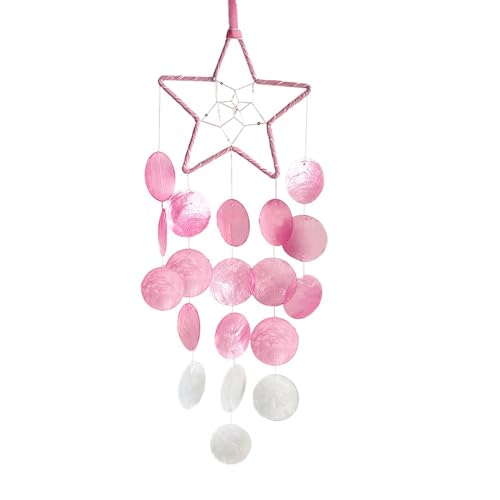 Hanging Wind Chimes for Outside Decoration,Balcony Garden Decor of Star Shaped Capiz Shell Wind Chime,Coastal Style Decor for Indoor/Outdoors,Great Gift for Women (Pink) - color: Pink
