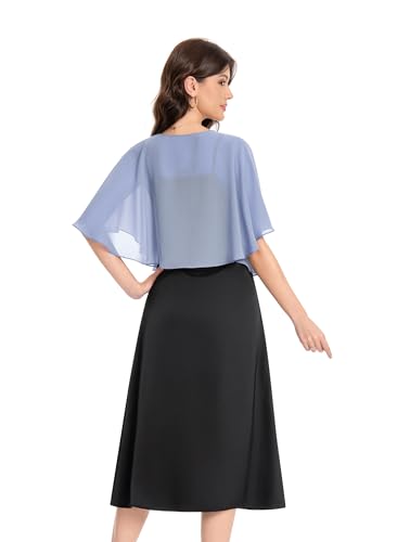 Baoqiya Capelets for women Chiffon Cape Soft Shawls and Wraps Wedding Capes 1920s flapper Cover Up - color: Blue Grey
