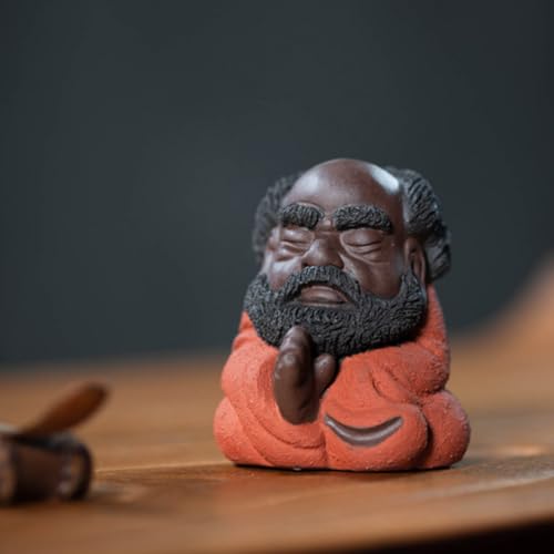 ULTECHNOVO Bodhidharma Desktop Ornament Purple Clay Zen Sculpture Tea Table Decoration Home Décor Accent for Meditation and Indoor Display