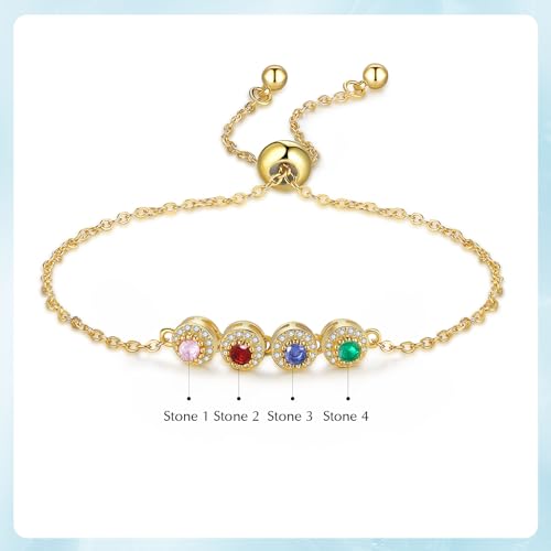 Personalized Birthstone Bracelet for Women – 925 Sterling Silver Adjustable Family Mothers Day Bracelet with Birthstones, Mothers Day, Christmas,Birthday Gift for Mom, Grandma, Wife, Bridesmaid - color: A-4 Birthstones