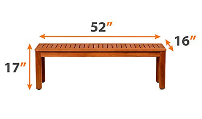 Amazonia Aster Backless Patio Eucalyptus Wood | Ideal for Outdoors and Indoors, 53", Brown Bench