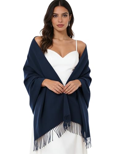 Sumolux Scarf for Women Pashmina Shawls Wraps for Evening Dresses Wedding Bridesmaid Gifts Winter Warm Soft Scarves - color: Navy Blue