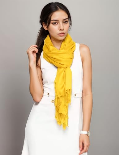 Achillea Lightweight Pashmina Scarf for Women – Soft Silky Shawl Wrap for Evening Dresses, Bridesmaids & Everyday Wear - color: Gold