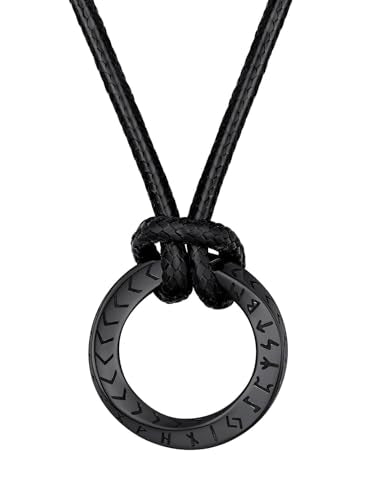 FaithHeart Norse Viking Rune Necklace with Adjustable Braided Leather/Stainless Steel Rope Chains for Men Women, Vintage Amulet Jewelry Gift with Delicate Box - color: 02. Mobius Round-Black