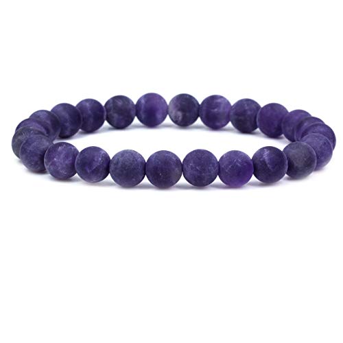 Keleny Gem Semi Precious Gemstones 8mm Natural Stone Round Beads Crystal Stretch Bracelets 7 Inch Unisex - color: 8mm Matt Dark Amethyst