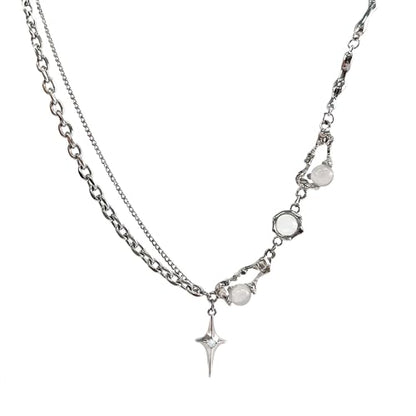 Y2k Irregular Necklace Star Pendant Moonlight Stone Fashion Collar Chain Design Spicy Silver Jewelry for Women - color: Style1