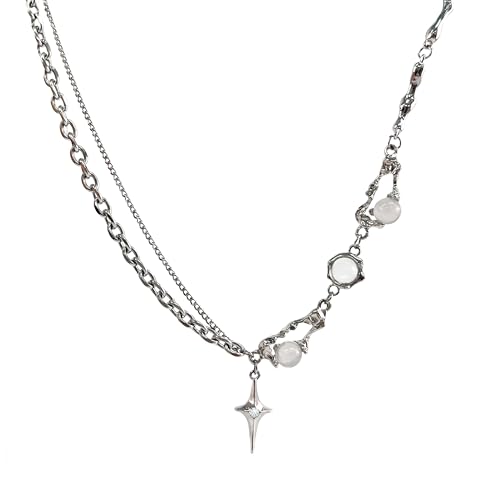 Y2k Irregular Necklace Star Pendant Moonlight Stone Fashion Collar Chain Design Spicy Silver Jewelry for Women - color: Style1