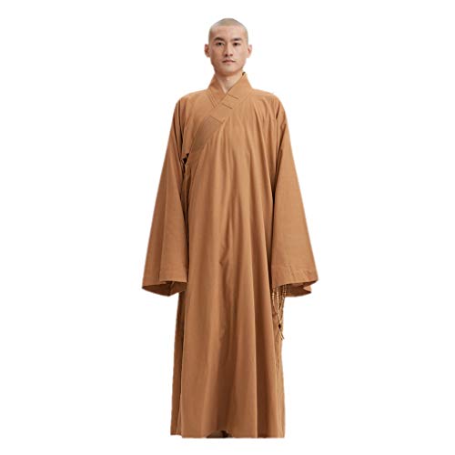ZanYing Men's Long Gown Traditional Buddhist Meditation Monk Robe - color: Brown S31, size: Small