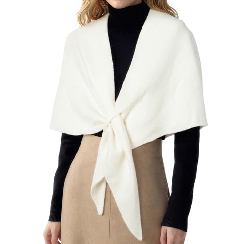 RIIQIICHY Shawl Wrap Women Pashmina Triangle Cape Knit Sweater Scarf for Fall Winter Fashion Accessory - color: Ivory