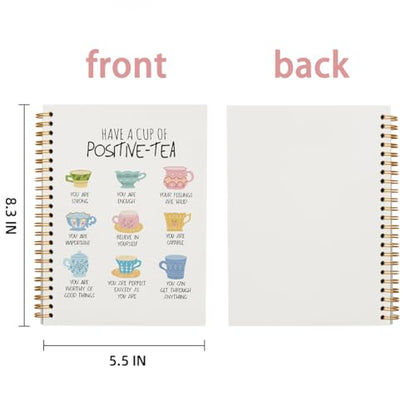 Funny Mental Health Notebook, Positivi-Tea Mental Health Journal for Women, Positive Mental Health Gifts, Therapy Journal for Mental Health, Spiral Notebook 5.5x8.3 Inch - color: Positivi-Tea - White