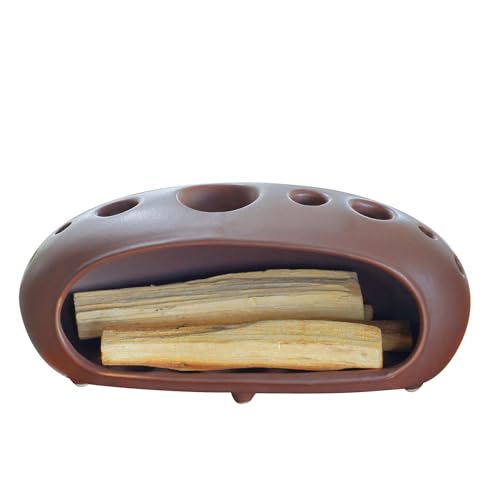 3 in 1 Palo Santo Holder for Sage Bundles Cone Incense, Handcrafted Ceramic Incense Burner Holder Ash Catcher with Chimney, Smudge Bowl for Yoga Meditation Home Decor (Multi - Porous Red) - color: Multi - Porous Red