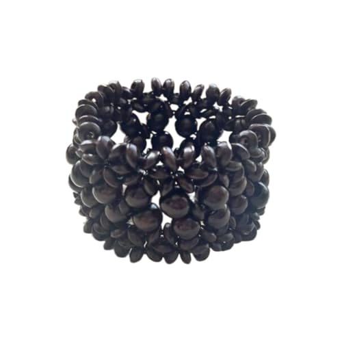 Handmade Wooden Bead Bohemian Elastic Stretch Bracelet Colorful Flower Pattern Design for Women Summer Beach Holiday Jewelry Lightweight - color: black