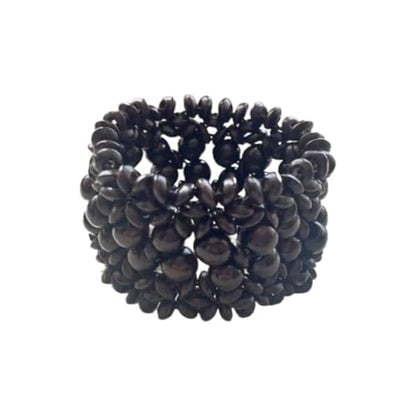 Handmade Wooden Bead Bohemian Elastic Stretch Bracelet Colorful Flower Pattern Design for Women Summer Beach Holiday Jewelry Lightweight - color: black