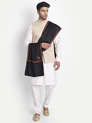 Zamour Large Kashmiri Scarf Shawl Prayer Wrap for Men, Original Kingri Sozni Embroidery