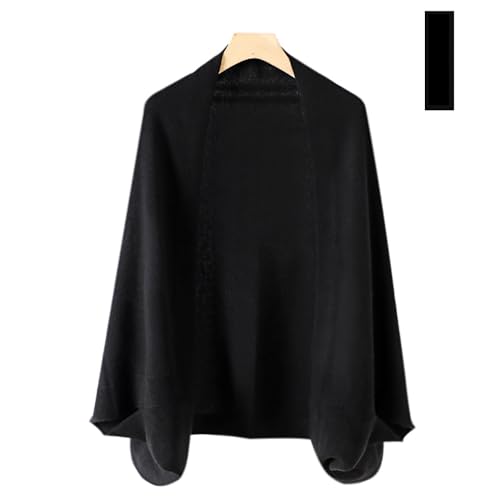 Huralona Women's Open Front Wool Shawl Wrap Scarf with Sleeves Outer Warm Knitted Poncho Cape Fall Winter - color: Black