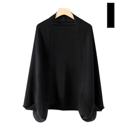 Huralona Women's Open Front Wool Shawl Wrap Scarf with Sleeves Outer Warm Knitted Poncho Cape Fall Winter - color: Black
