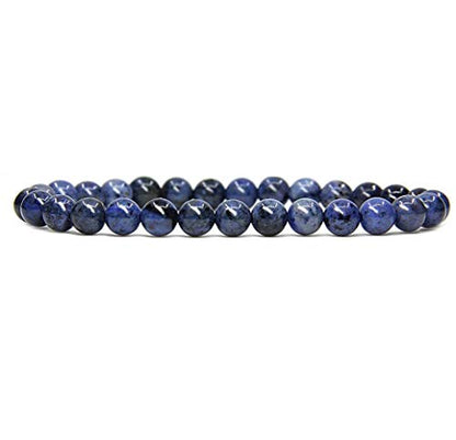 Angelstones Handmade Natural Healing Gemstone 6mm Round Beads Stretch Crystal Bracelet 7 Inch Unisex - color: Dumortierite