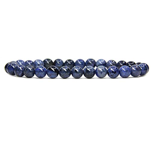 Angelstones Handmade Natural Healing Gemstone 6mm Round Beads Stretch Crystal Bracelet 7 Inch Unisex - color: Dumortierite