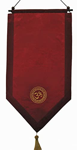 Altar Cloth Or Wall Hangings - Embroidered - Om in Lotus Wheel: Iridescent Red - color: Om