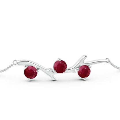 Angara - Women's Chain Bracelet in 14K Solid Gold/Platinum | Tree Branch Bracelet for Anniversary, Wedding, Birthday Gift | Round Sapphire | Ruby | Emerald | Diamond - size: 5 mm