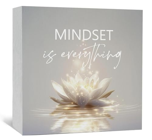 Lotus Flower Mindset Is Everything Sign - Zen Lotus Classroom Decor, Zen Mindset Motivational Quotes Wooden Box Signs, Spiritual Meditation Desk Shelf Decor Decorative Signs & Plaques - color: mindset is everything, size: 5x5 in