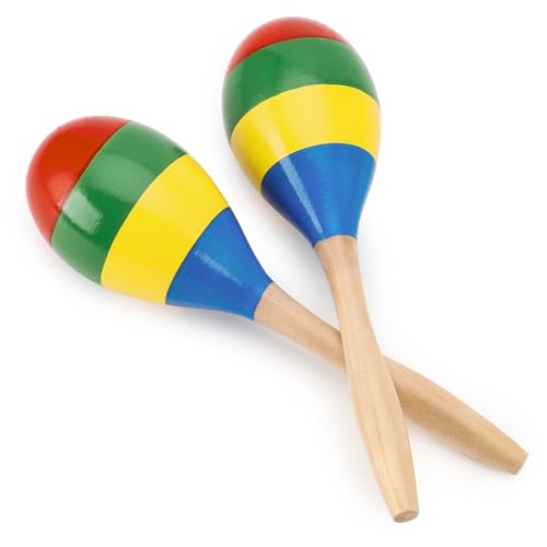 2 Pcs Maracas, 9 Inch Hand Percussion Rattles, Wooden Rumba Shaker Hand Musical Instruments with Clear Rhythm for Music Leraning (Colorful-9 Inch) - color: Colorful-9 Inch