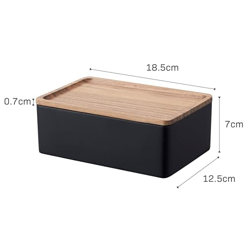 YAMAZAKI Home Rin Accessory Box With Wooden Lid For Jewelry, Watches, Or Sunglasses - Polystone - color: Walnut