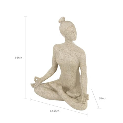 SIMON'S SHOP Yoga Statues, Yoga Lady Sculpture, Beige Meditation Yoga Figurines for Shelf Table Mantel Decor, Decorative Pieces for Zen Garden Yoga Studio, 9.5 inch Tall