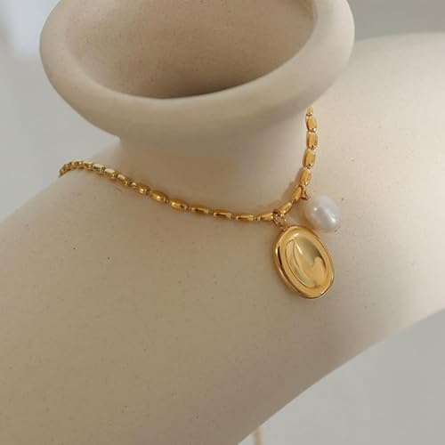 Worry Stone Necklace For Women Gold Silver Thumb Pearl Pendant Fidget Anxiety Relief Statement Jewelry Dainty Simple Meditation Relaxation Stress Relief Gifts - color: A1:gold