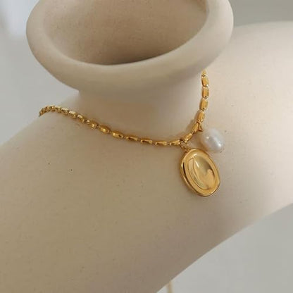 Worry Stone Necklace For Women Gold Silver Thumb Pearl Pendant Fidget Anxiety Relief Statement Jewelry Dainty Simple Meditation Relaxation Stress Relief Gifts - color: A1:gold