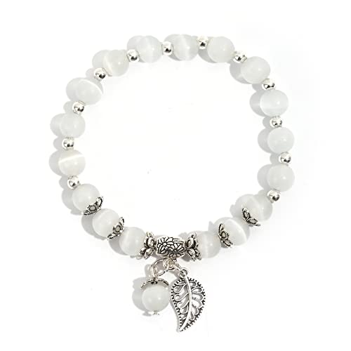 Natural Stretch Gemstone Bracelet Healing Stone Beaded Bracelets for Women Men Gifts (Unisex) - color: 8mm white