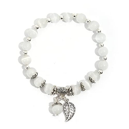 Natural Stretch Gemstone Bracelet Healing Stone Beaded Bracelets for Women Men Gifts (Unisex) - color: 8mm white