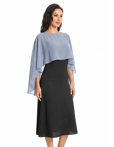 Baoqiya Women's Capelet Shawls and Wraps for Evening Dresses Soft Bridesmaid Shawl Chiffon Cape Wedding Cover Up - color: Blue Grey