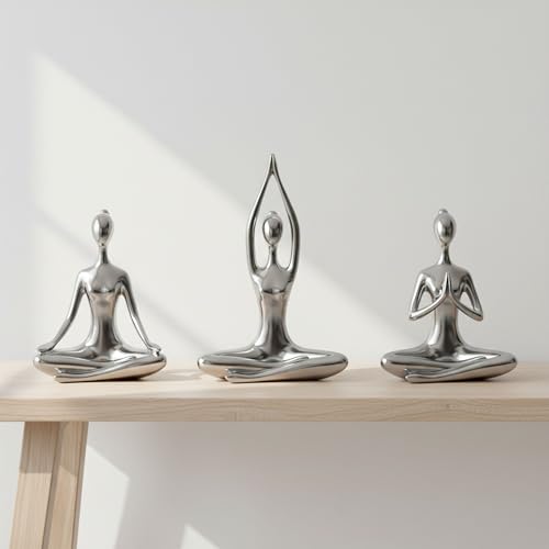Decorative Resin Yoga Ladies Figurine for Home or Bahroom Decor - Ornament Statue for Office, Living Room, or Shelf - Sculptural Accent for Hallway or Coffee Table - Set of 3, 13", 10", 10", White - color: Silver