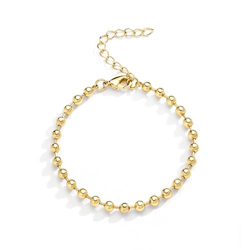 3mm Diamond Classic Tennis Bracelet for Women Dainty, Gold Jesus Cross Bracelets Trendy, 14K Gold Plated Heart/Evil Eye/Pearl/Starfish & Seashell Charm Bracelets for Women Bulk - style: Beaded-Gold