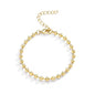 3mm Diamond Classic Tennis Bracelet for Women Dainty, Gold Jesus Cross Bracelets Trendy, 14K Gold Plated Heart/Evil Eye/Pearl/Starfish & Seashell Charm Bracelets for Women Bulk - style: Beaded-Gold