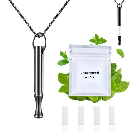 LAMKHOO Breathing Necklace to Quit Smoking and Vaping - Refillable Essential Oil Diffuser, Fidget Necklace for Anxiety Relief, Smokeless Inhaler with 4 Cotton Pods