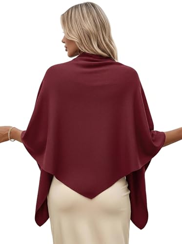 Shawl Wraps Women Pashmina Cardigan Triangle Cape Knit Shoulder Top Sweater Scarf for Fall Winter - color: 01 Burgundy