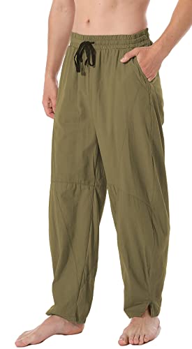 perdontoo Men's Linen Cotton Loose Fit Casual Lightweight Elastic Waist Summer Beach Pants